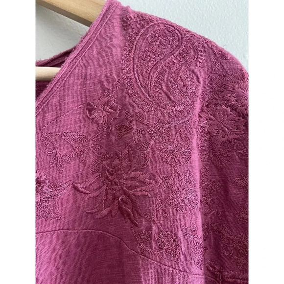 Soft Surroundings Dress Purple Embroidery Pockets Medium M - Picture 2 of 5